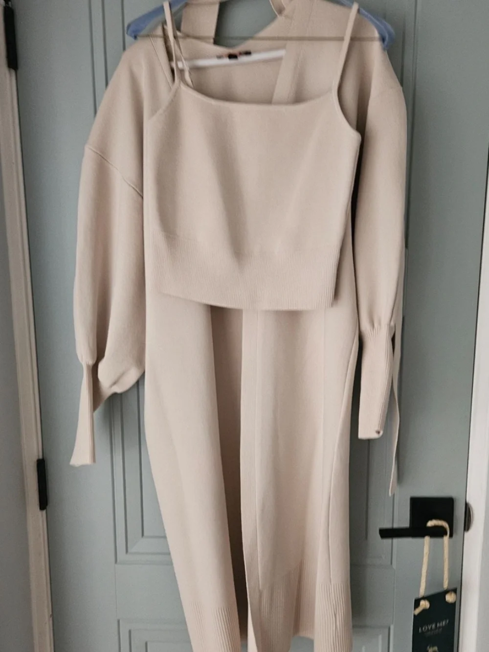 Express Two-Piece Sweater Set | Soft Fine-Gauge Knit Lounge Set | Oatmeal,Size S